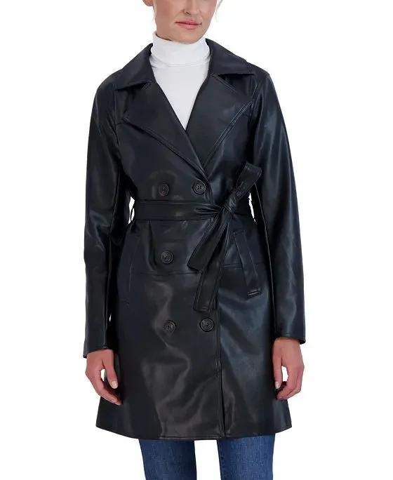 Women's Faux Leather Trench Coat