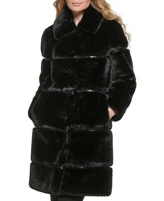 Women's Faux-Leather Trim Faux-Fur Coat