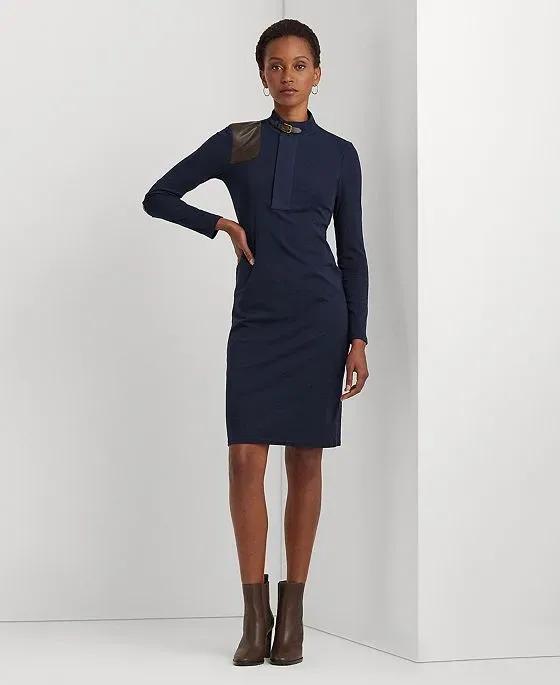 Women's Faux Leather–Trim Sheath Dress