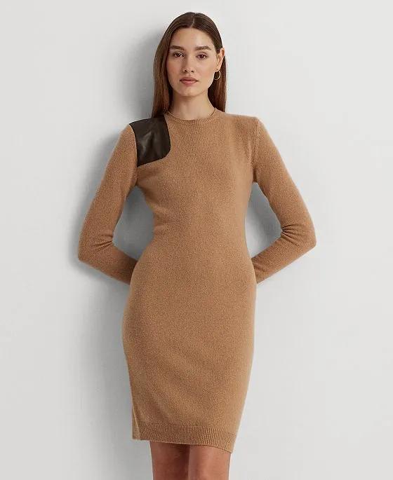 Women's Faux-Leather-Trim Wool-Cashmere Dress
