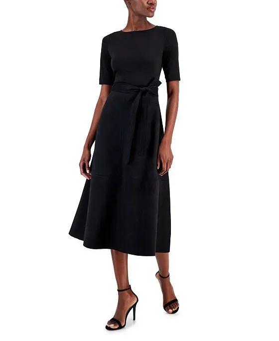 Women's Faux-Suede Belted Midi Dress
