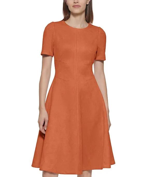 Women's Faux-Suede Short-Sleeve A-Line Dress
