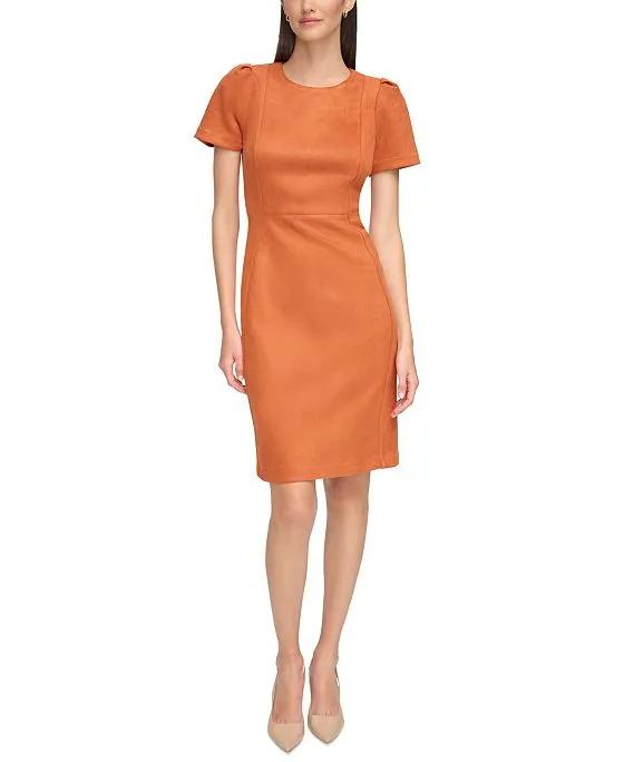Women's Faux-Suede Short-Sleeve Sheath Dress