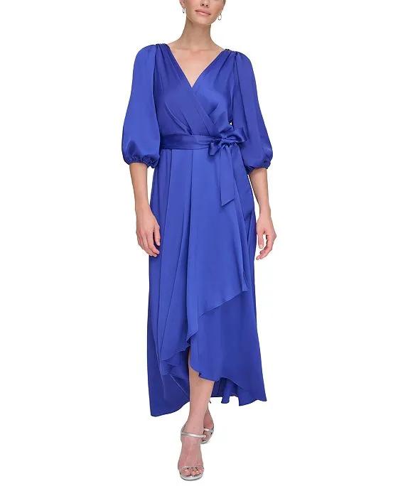Women's Faux-Wrap Balloon-Sleeve Belted Dress