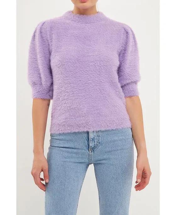Women's Feather Plush Puff Sleeve Sweater Top