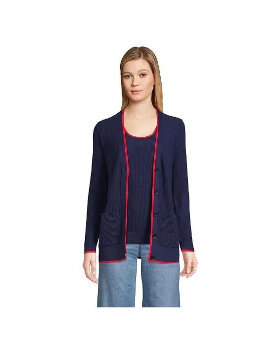 Women's Fine Gauge Cotton Cardigan and Tank Sweater Set