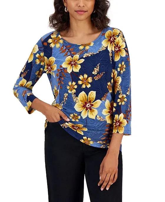 Women's Fiona Jacquard Floral-Print Top, Created for Macy's