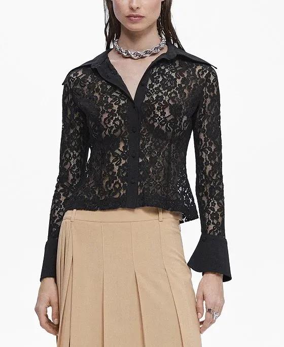 Women's Flared Sleeves Lace Blouse