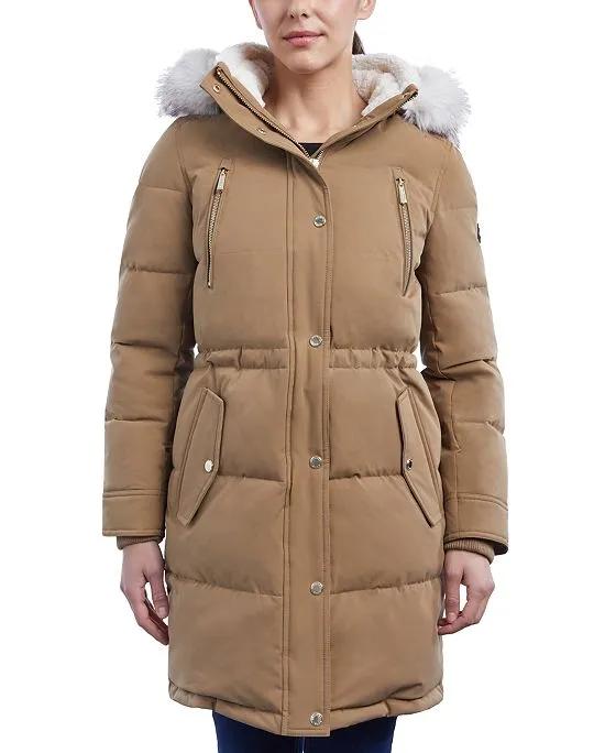 Women's Fleece-Collar Faux-Fur-Trim Hooded Puffer Coat