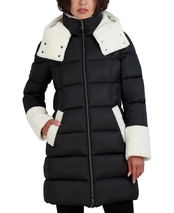 Women's Fleece-Trim Hooded Puffer Coat