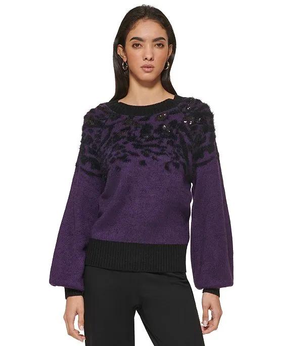 Women's Flocked Chenille Sequin Sweater