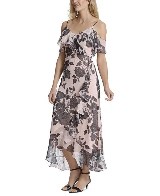 Women's Floral Cold-Shoulder Ruffle Dress