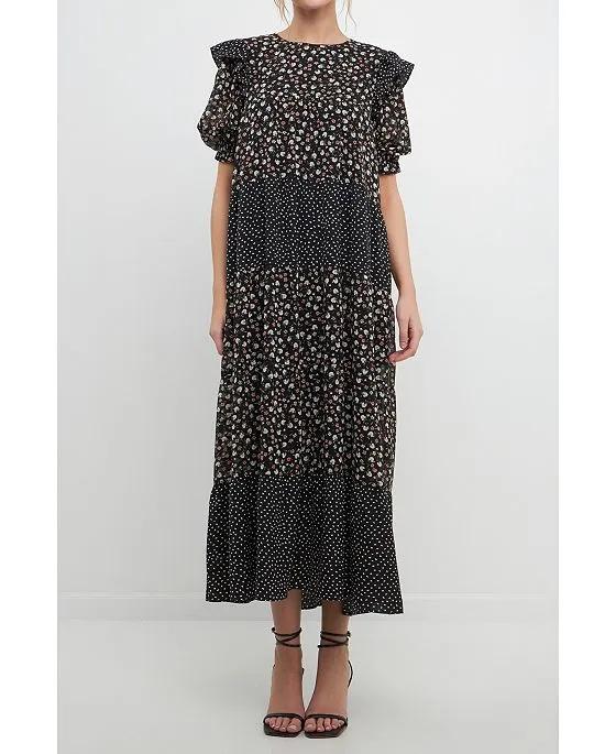 Women's Floral & Dot Print Maxi Dress
