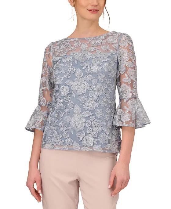 Women's Floral Embroidered 3/4-Sleeve Top