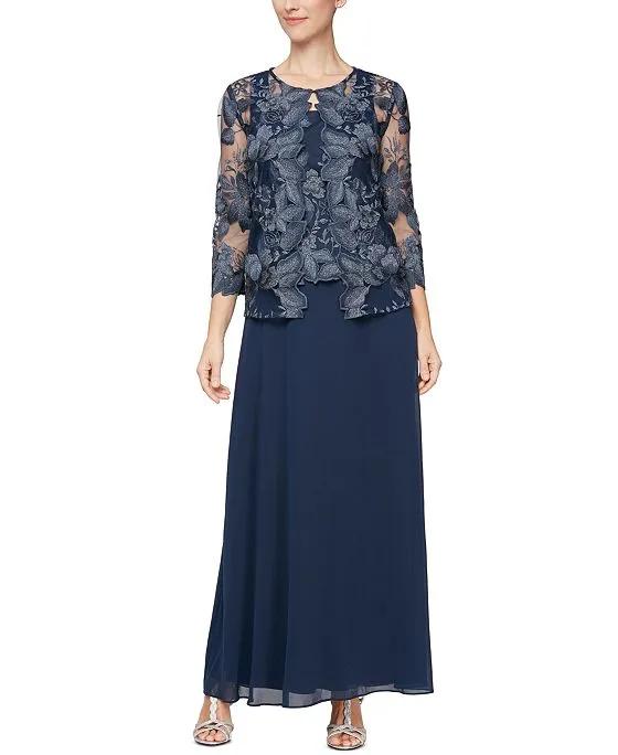 Women's Floral-Embroidered Jacket & Gown