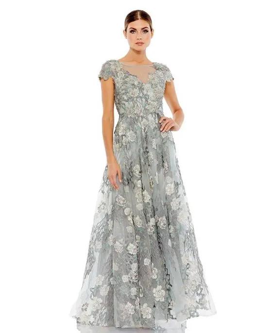 Women's Floral Embroidered Short Sleeve Gown