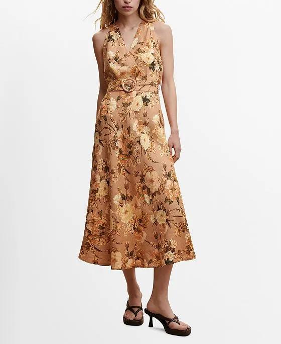 Women's Floral Linen-Blend Dress