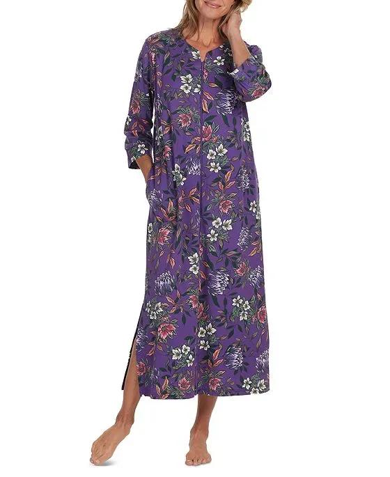 Women's Floral Long-Sleeve Zip-Front Robe