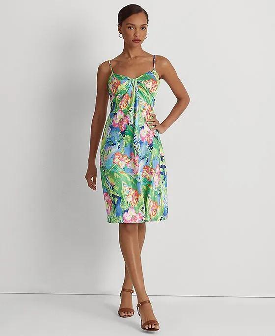 Women's Floral Pleated Charmeuse Cocktail Dress