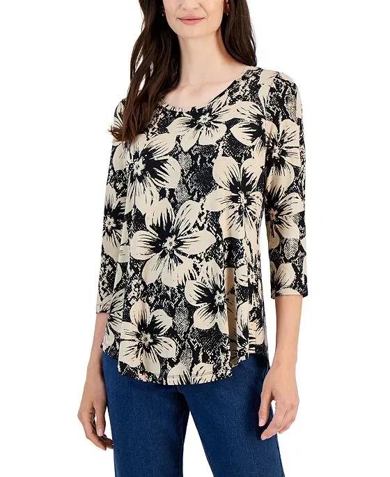 Women's Floral-Print 3/4-Sleeve Top, Created for Macy's