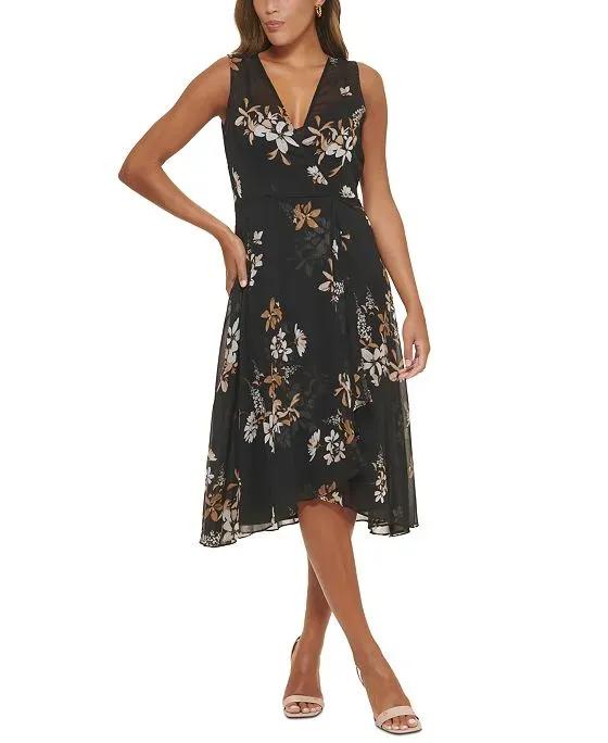 Women's Floral-Print A-Line Midi Dress