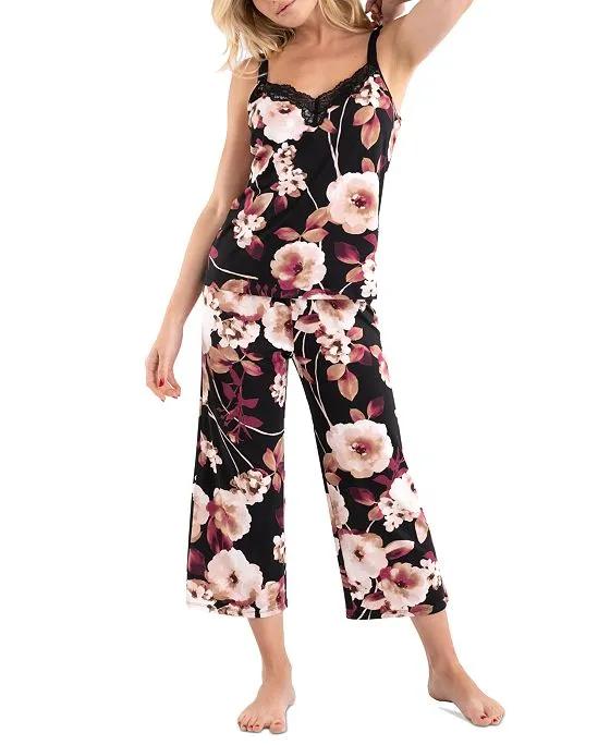 Women's Floral-Print Ariella Cropped Lace-Trimmed 2-Pc. Pajama Set