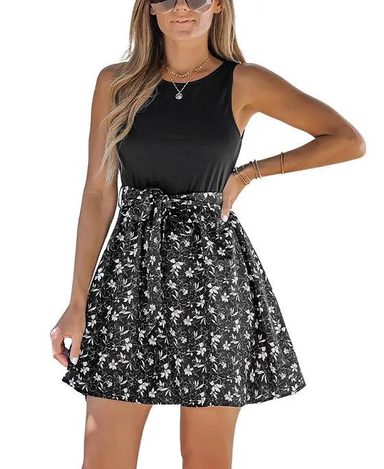 Women's Floral Print Belted Dress