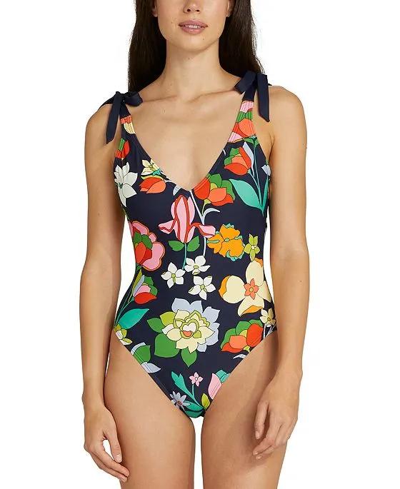 Women's Floral-Print Bow-Tie One-Piece Swimsuit