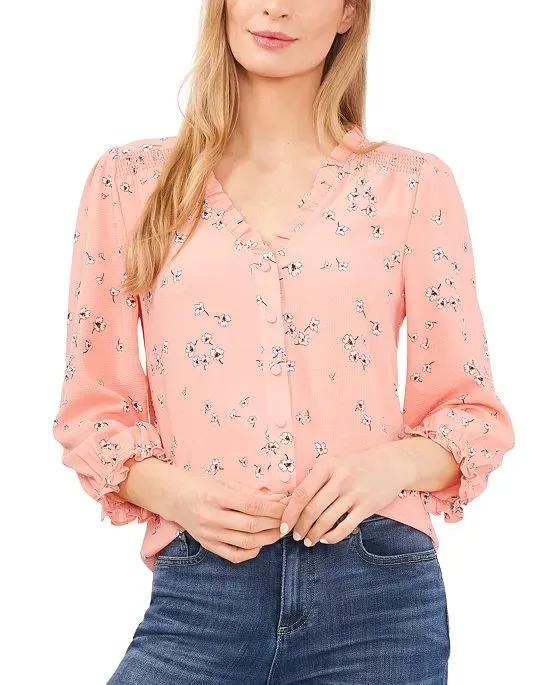 Women's Floral-Print Button-Front Blouse