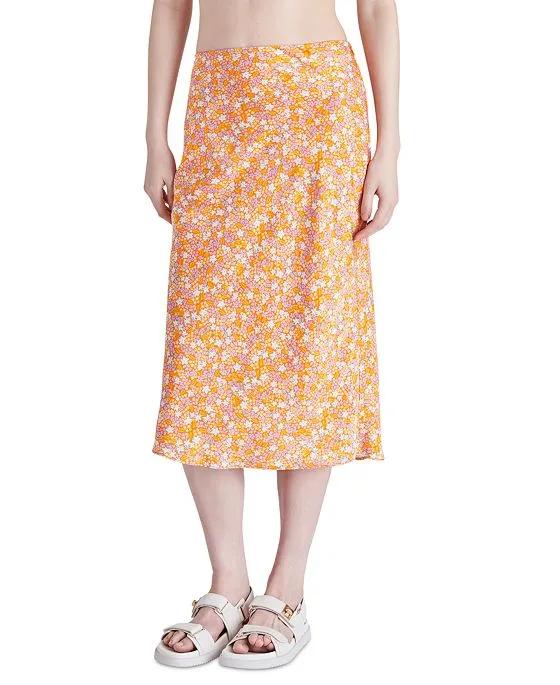 Women's Floral-Print Charmeuse Midi Slip Skirt