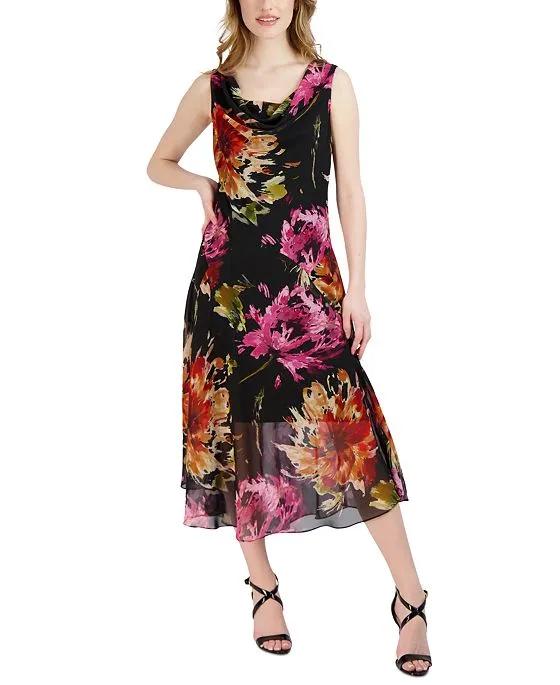 Women's Floral-Print Cowl-Neck Midi Dress