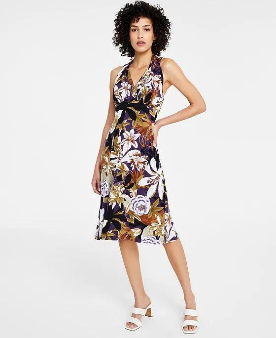 Women's Floral-Print Crossover-Strap Midi Dress
