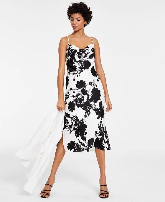 Women's Floral-Print Drape-Neck Dress, Created for Macy's