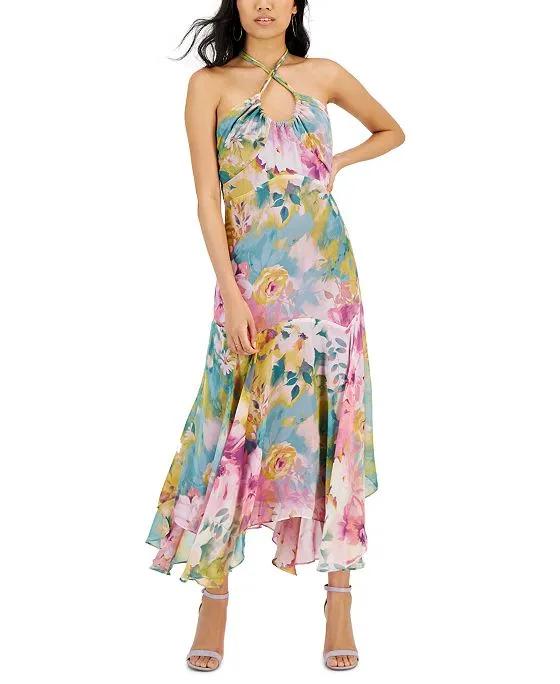 Women's Floral-Print Halter A-Line Dress