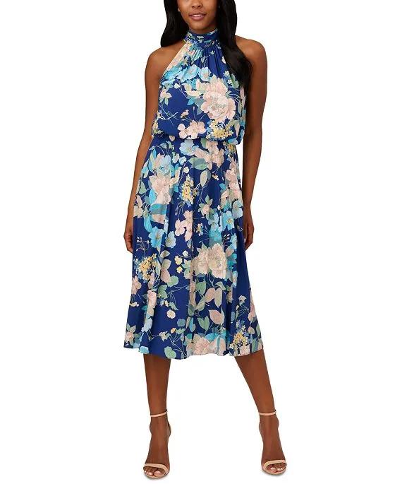 Women's Floral-Print Halter Sleeveless Midi Dress