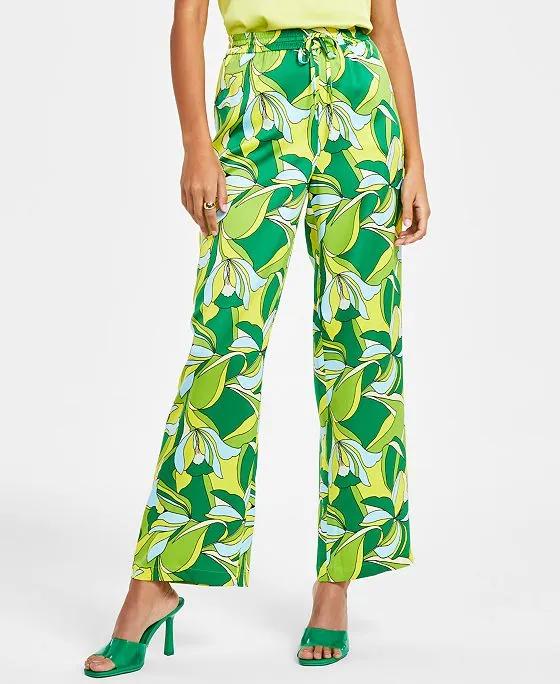 Women's Floral-Print High-Rise Pull-On Pants, Created for Macy's