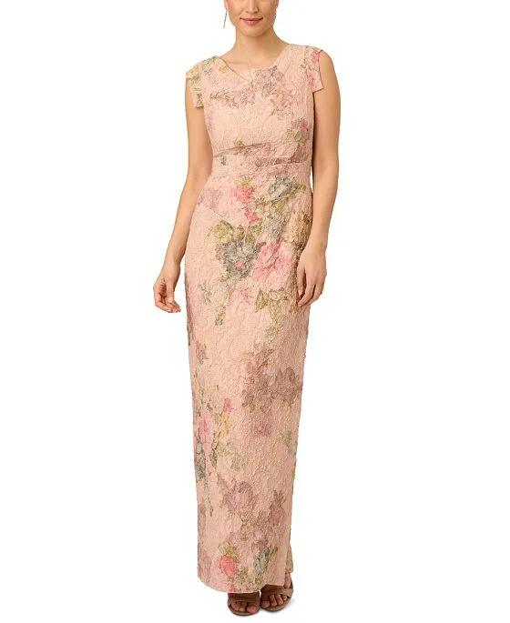 Women's Floral-Print Metallic Matelasse Gown