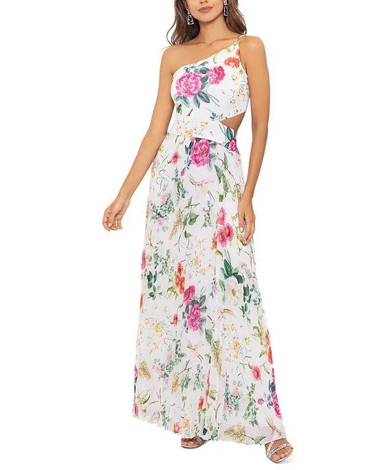 Women's Floral-Print One-Shoulder Gown