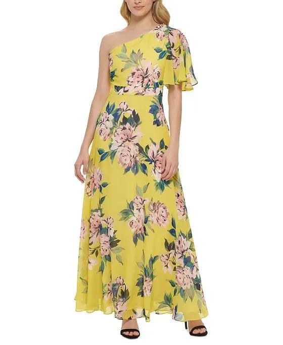 Women's Floral-Print One-Shoulder Maxi Dress