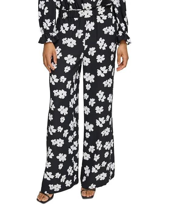 Women's Floral-Print Pull-On Pants