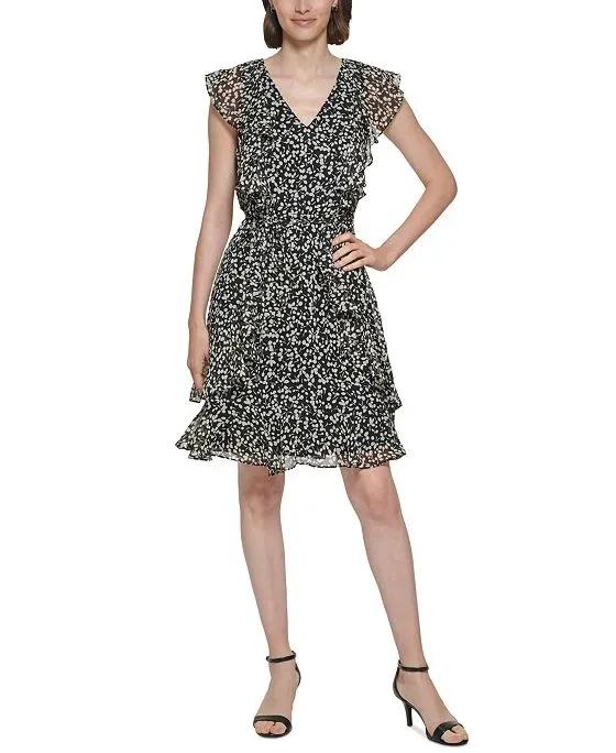 Women's Floral-Print Ruffled Fit & Flare Dress