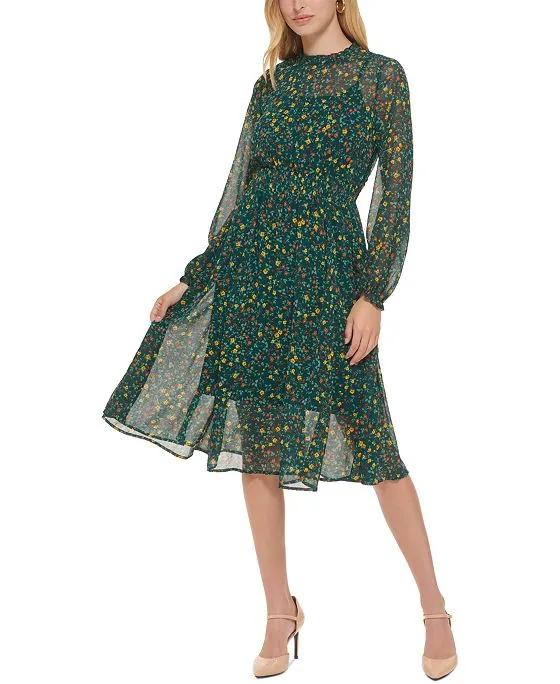 Women's Floral-Print Smocked Midi Dress