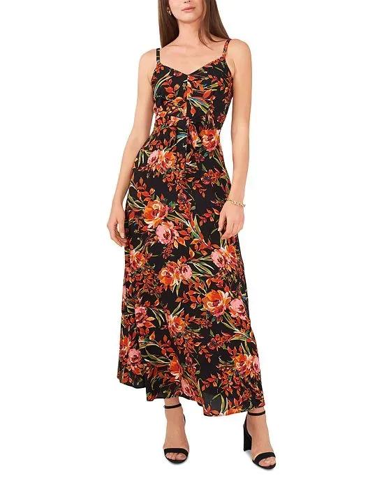 Women's Floral-Print Tie-Front Maxi Dress