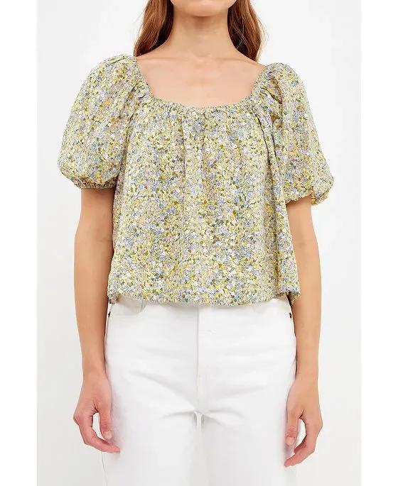 Women's Floral Print with Sequins Top