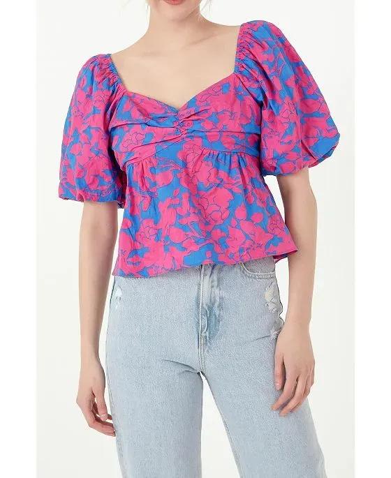 Women's Floral Printed Bow Top