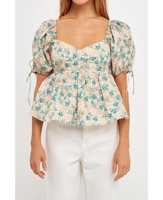 Women's Floral Puff Sleeve Top