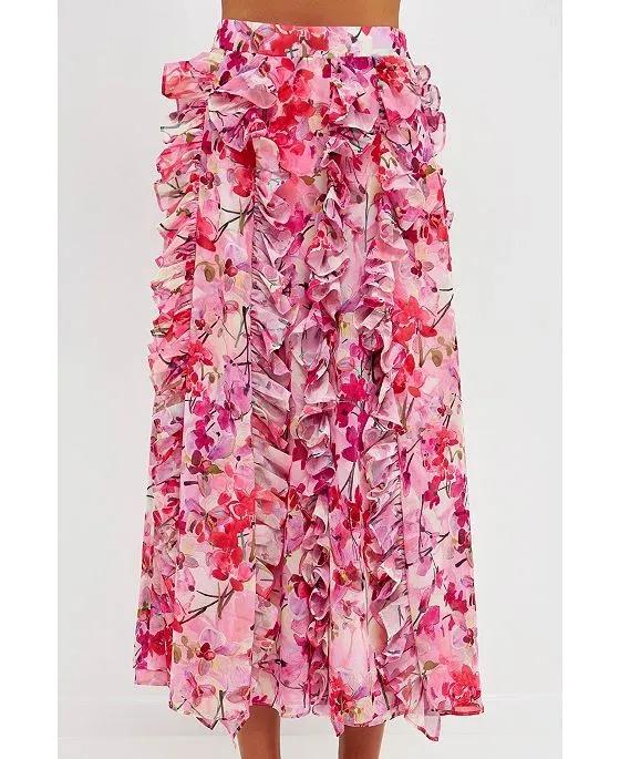 Women's Floral Ruffled Maxi Skirt