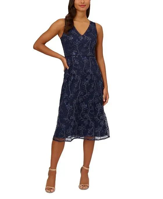 Women's Floral Sequin Embroidered Midi Dress