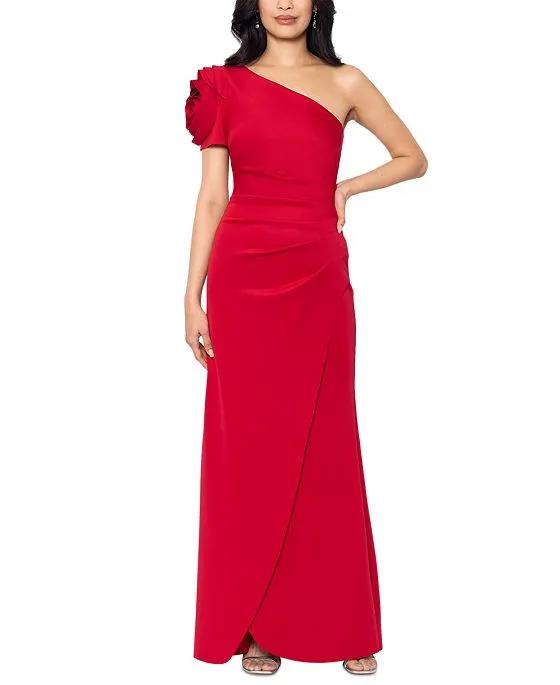 Women's Floral-Sleeve One-Shoulder Gown