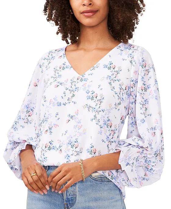 Women's Floral Smocked Puffed Sleeve Blouse